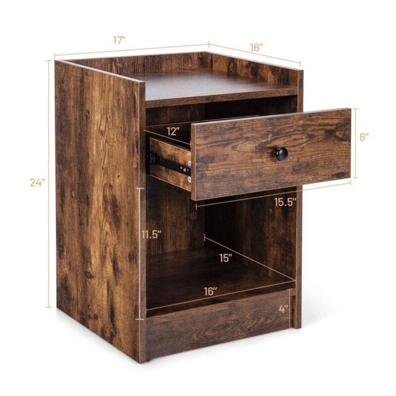 Hivvago Set of 2 Nightstand with Drawer Cabinet End Side Table Raised Top
