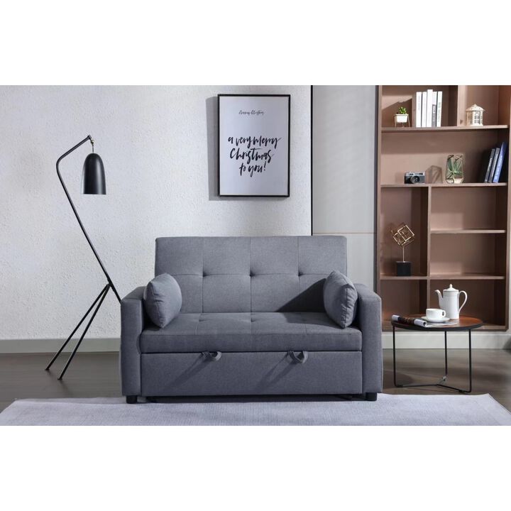 Convertible Sleeper Loveseat in Dark Grey Linen Fabric