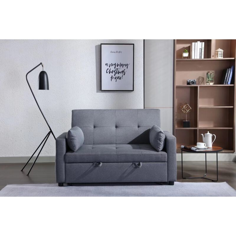 Convertible Sleeper Loveseat in Dark Grey Linen Fabric