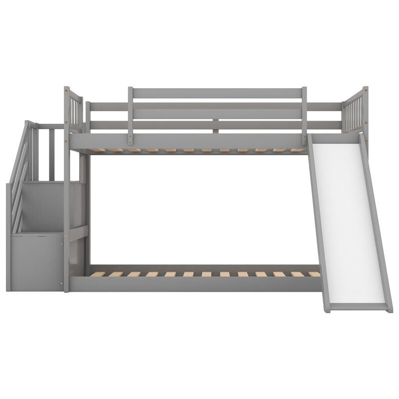 Twin Over Twin Bunk Bed With Convertible Slide And Stairway