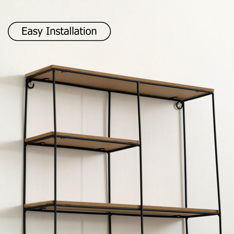 Vintiquewise Rectangular 4-Tier Floating Wall Shelf - Metal and Wood Wall-Mounted Display Shelf - Multi-Functional Wall Storage, Perfect for Entryway, Bathroom, Bedroom, Living Room, or Office