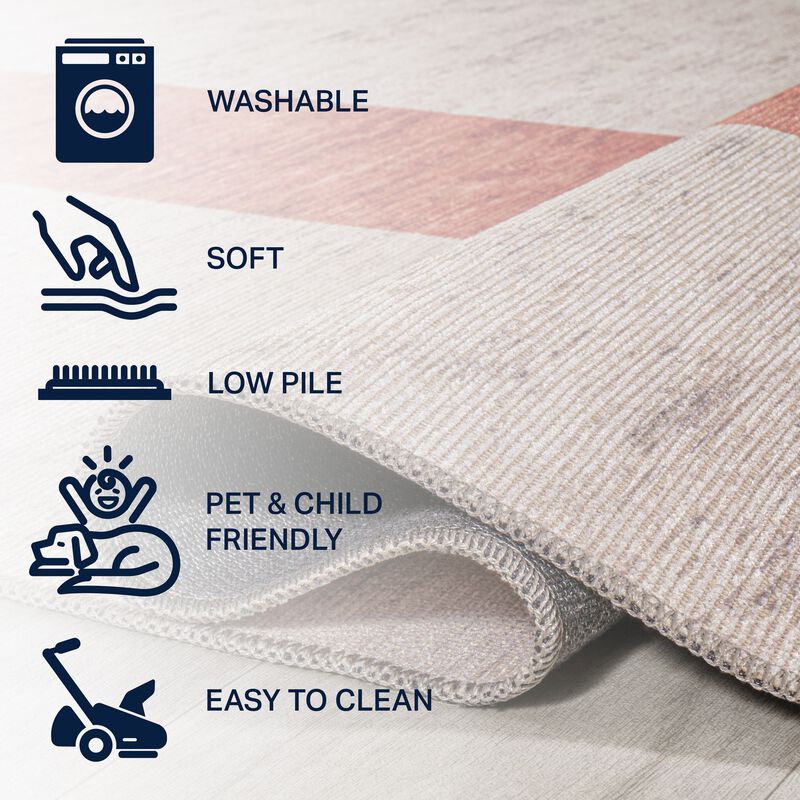 Raita Modern Distressed Stripe Machine Washable Area Rug