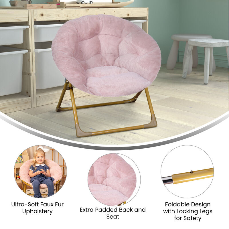 Blush Kids Fur Moon Chair - Benzara