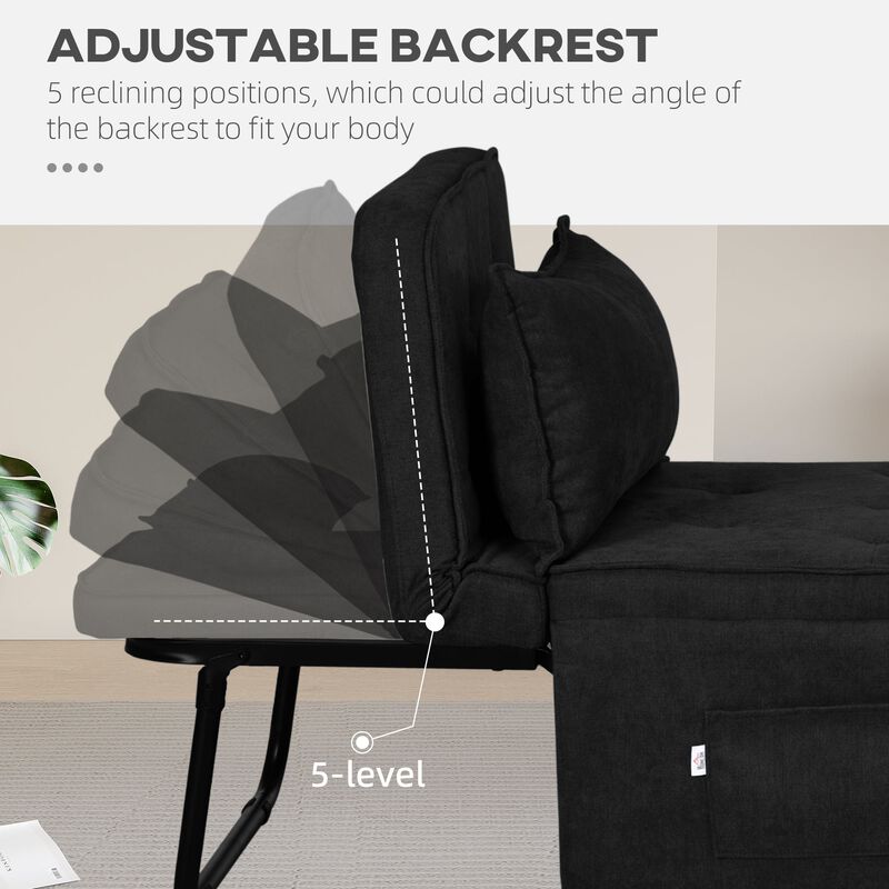 Black Convertible Seating: Ottoman Bed with Adjustable Backrest