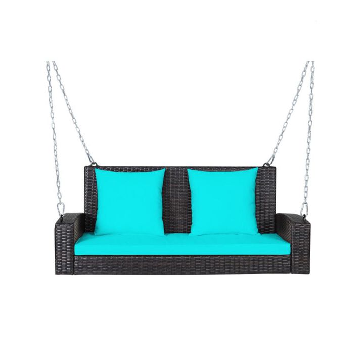 Hivvago 2-Person Wicker Hanging Porch Swing with 2 Back Cushions and 1 Seat Cushion