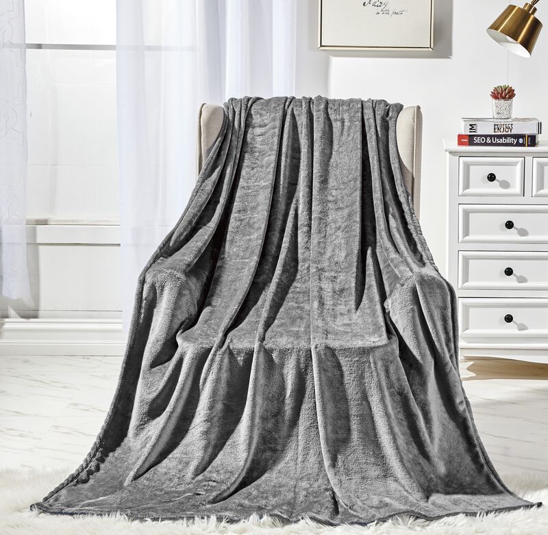 Plazatex Microplush and Microfiber All Season Hydrophobic  Polyester Solid Throw Blanket 50" x 60", Grey