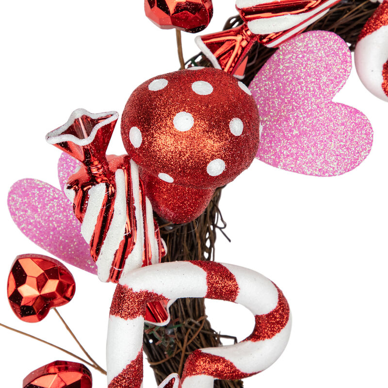Red and White Candies and Hearts Valentine's Day Wreath  16-Inch  Unlit