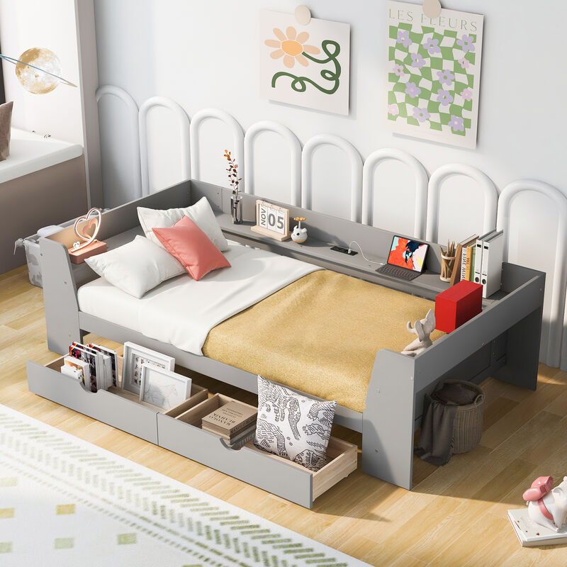 Merax Daybed Bed with Shelves and Drawers