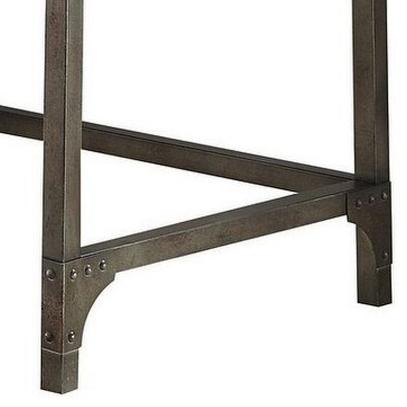 Wood And Metal Desk With Three Drawers And Two Side Shelves, Oak Brown And Gray-Benzara