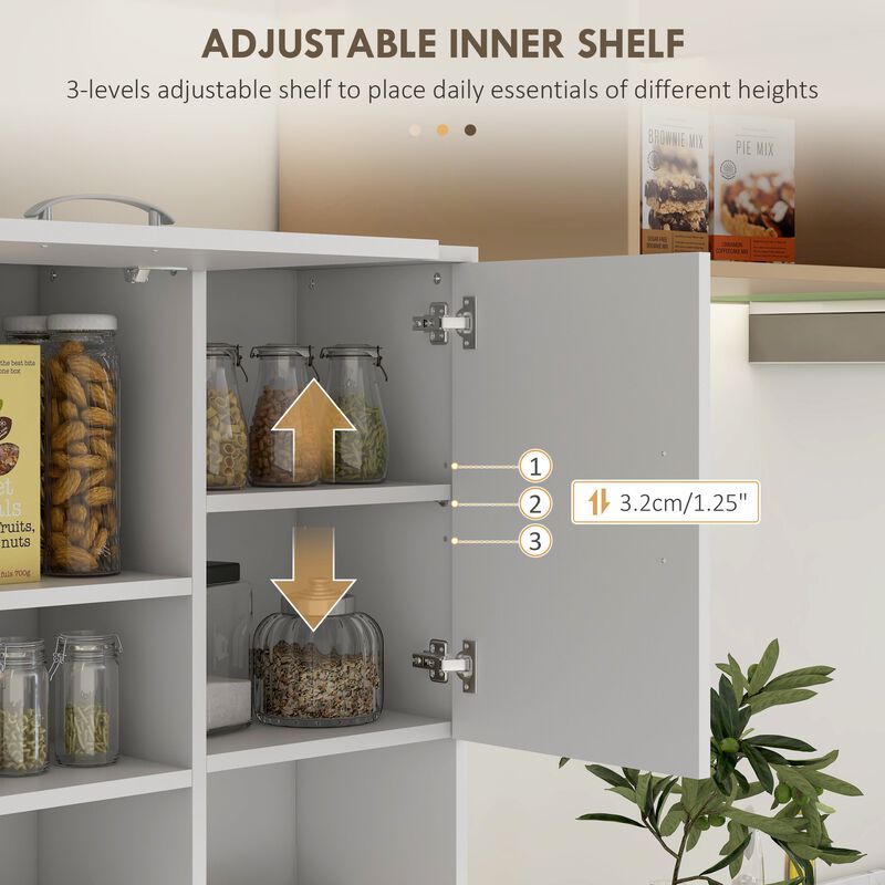 66" White Kitchen Pantry: Flip-Up Door, 3 Drawers, Countertop