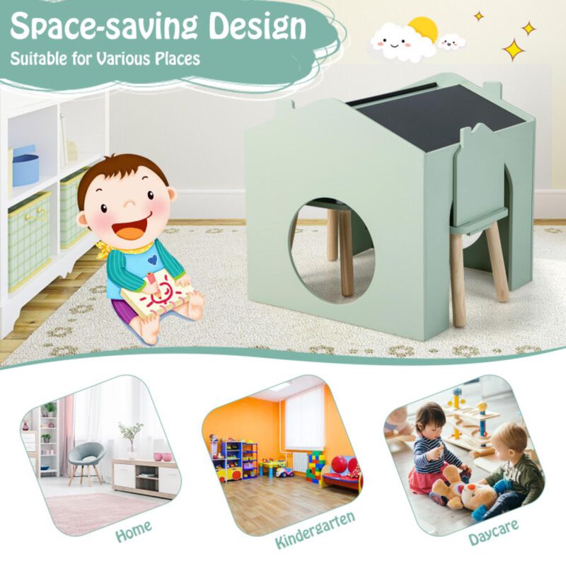 Hivvago 3 Pieces Wooden Kids Table and Chair Set-Green