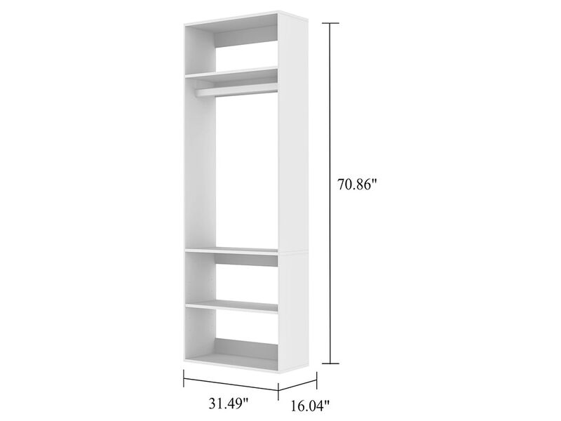 Morden Closet Organizer System with 3 Closet Shelves, Walk-in  Wooden Clothes Organizer, Armoire Wardrobe Closet System,White