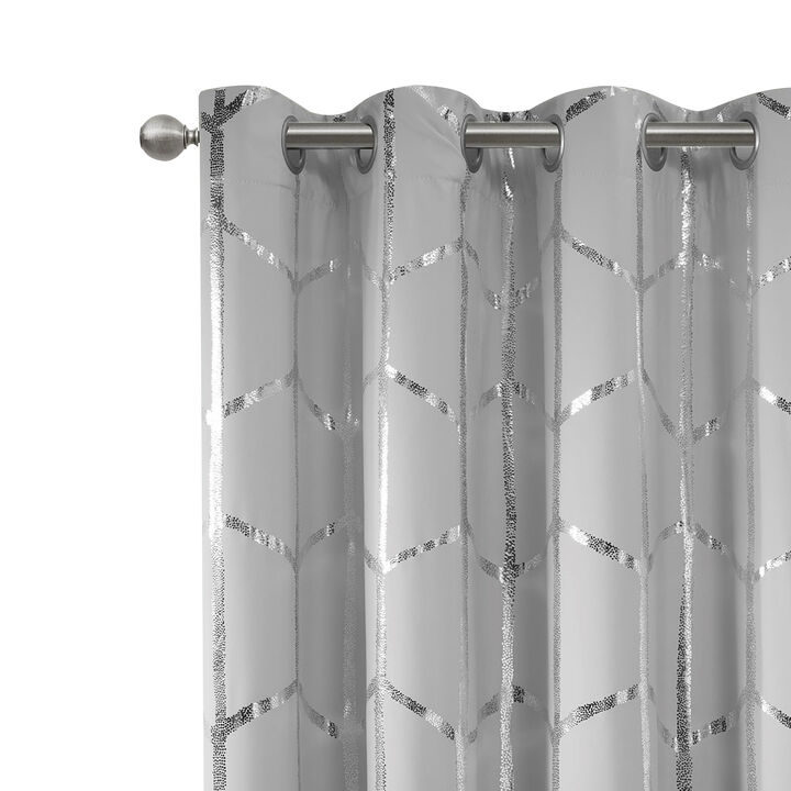 Gracie Mills Isabelle Metallic Geometric Total Blackout Grommet Top Curtain Panel - 50x63"