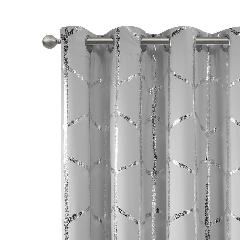 Gracie Mills Isabelle Metallic Geometric Total Blackout Grommet Top Curtain Panel - 50x63"