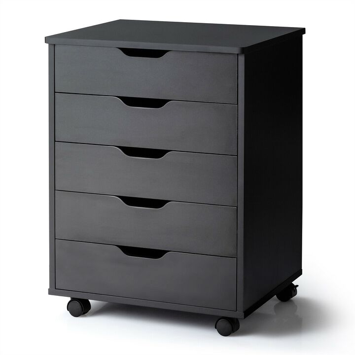 5 Drawer Mobile Lateral Filing Storage Home Office Floor Cabinet with Wheels