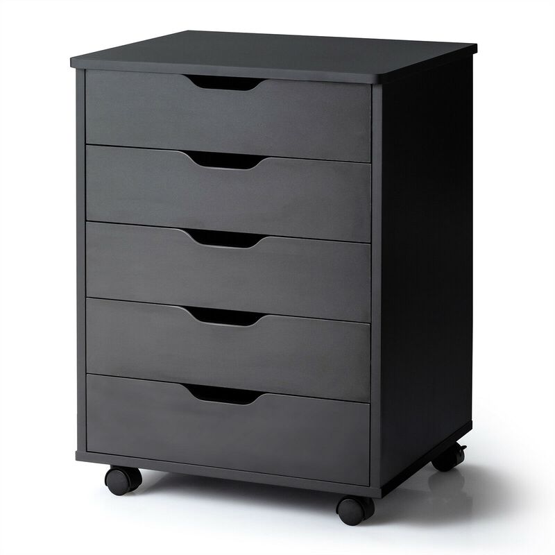 5 Drawer Mobile Lateral Filing Storage Home Office Floor Cabinet with Wheels