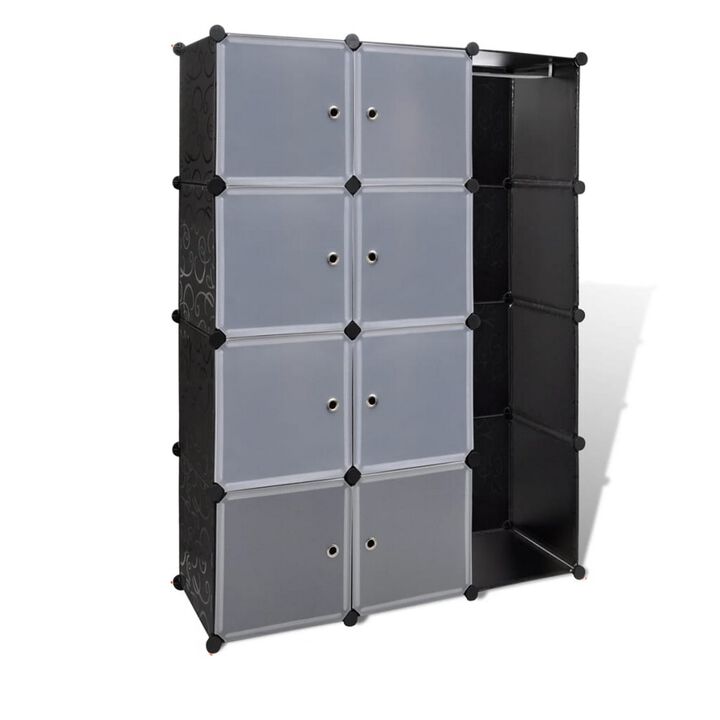 Modular Cabinet, 8 Storage n Hanging Compartments, Black White 59 Inch - Benzara