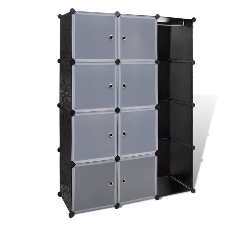 Modular Cabinet, 8 Storage n Hanging Compartments, Black White 59 Inch - Benzara