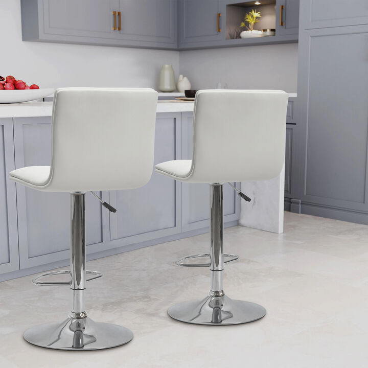 Grey High Grey Chrome Metal Frame Adjustable Cushioned Bar Stool with Leather Seat (Set of 2)