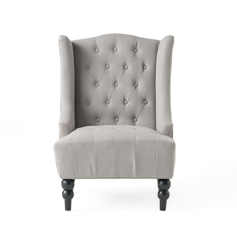 Todd Accent Chair, Silver Gray Button Tufted Linen, Classic Wingback Design - Benzara