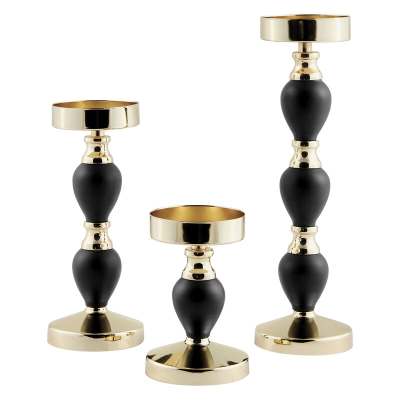 Talia Black and Gold Candlestick Taper Candle Holders - Set of 3