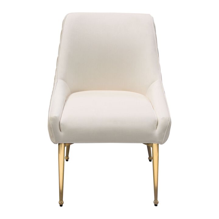 24 Inch Dining Chair, Set of 2, Cushioned Seating, Sloped Arms, Off White - Benzara