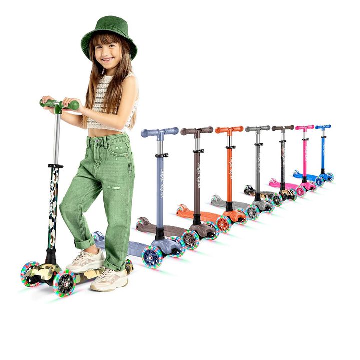 Kids Scooter – Children and Toddler 3 Wheel Kick Scooter – LED Wheel Lights Illuminate When Rolling– Adjustable Handlebar – Indoor and Outdoor