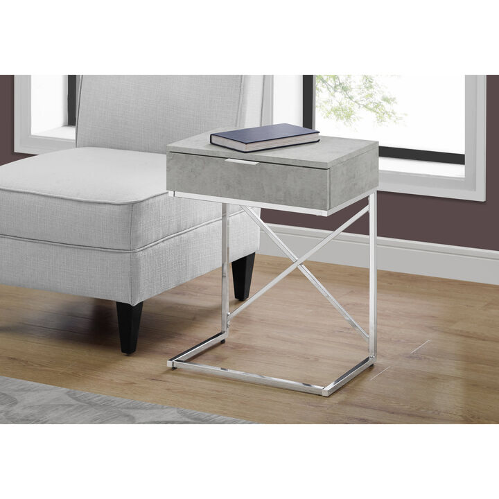 Monarch Specialties I 3471 Accent Table, Side, End, Nightstand, Lamp, Storage Drawer, Living Room, Bedroom, Metal, Laminate, Grey, Chrome, Contemporary, Modern