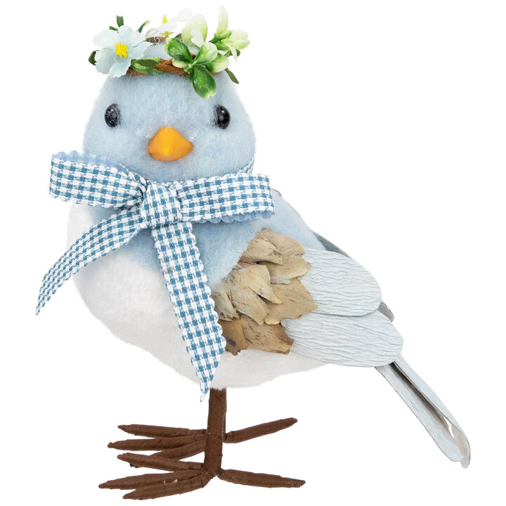 Plush Bluebird with Gingham Bow Easter Figurine - 7.25"