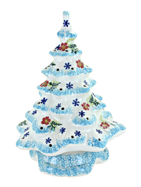 Blue Rose Polish Pottery Blue Christmas Tree Luminary Blue Rose Polish Pottery Blue Christmas Tree Luminary