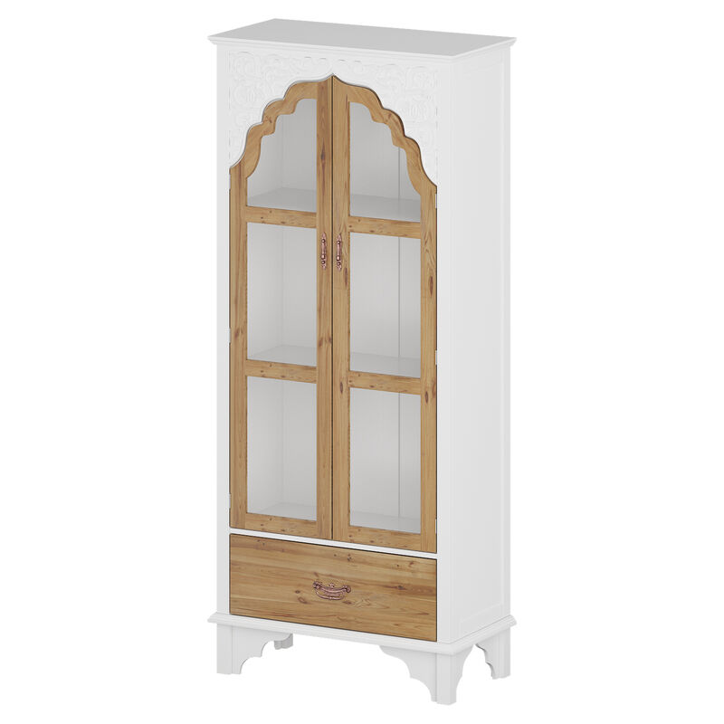 70.9 in. H White Paint Finish Wooden Storage Cabinet Buffet in Brown & White With Acrylic Doors and Drawers