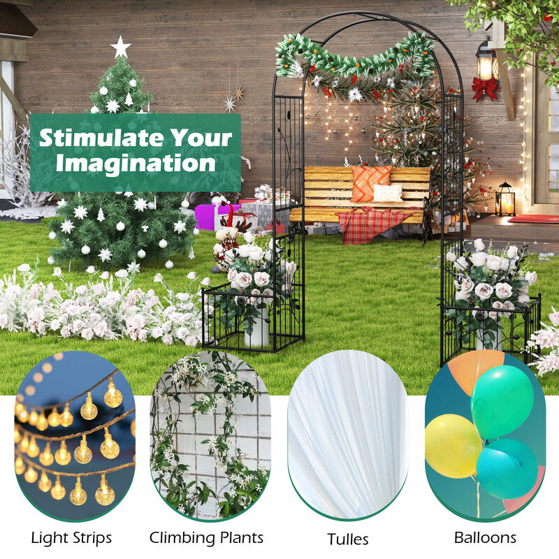 2 in 1 Garden Arbor with 2 Side Planters and 8 Ground Stakes