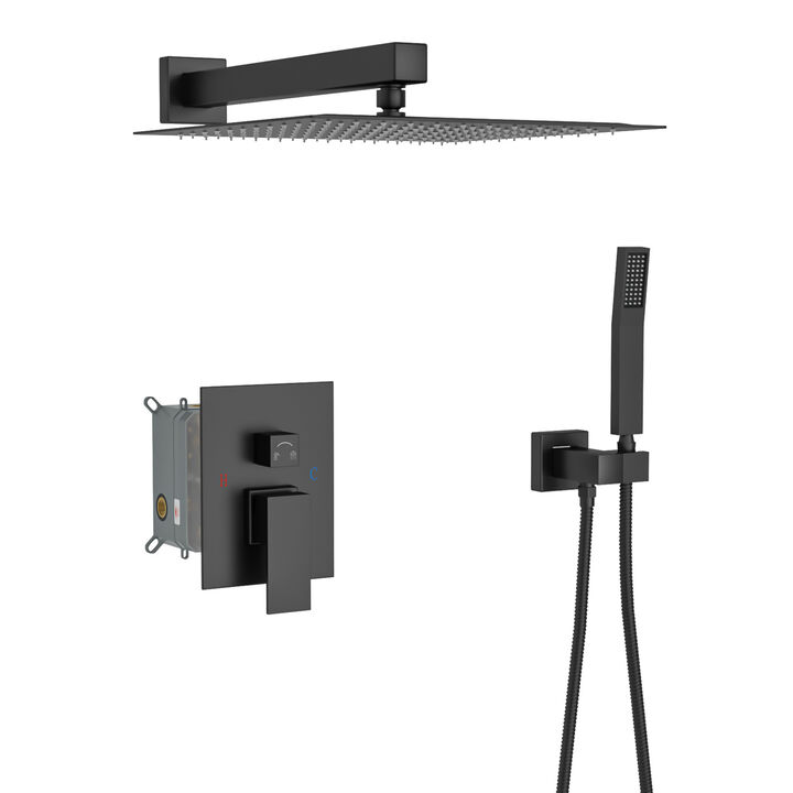 Shower Set - 10 Inch Square Shower Set, Dual Shower Heads, Simple Classic Shaped, Matte Black
