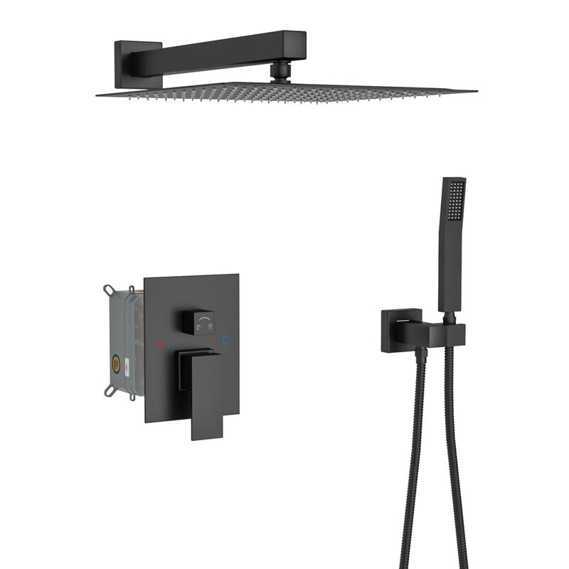 Shower Set - 12 Inch Square Shower Set, Dual Shower Heads, Simple Classic Shaped, Matte Black