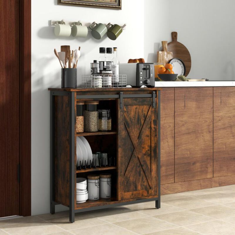 Hivvago 32 Inch Farmhouse Sideboard Buffet Cabinet with Sliding Barn Door and Adjustable Shelves