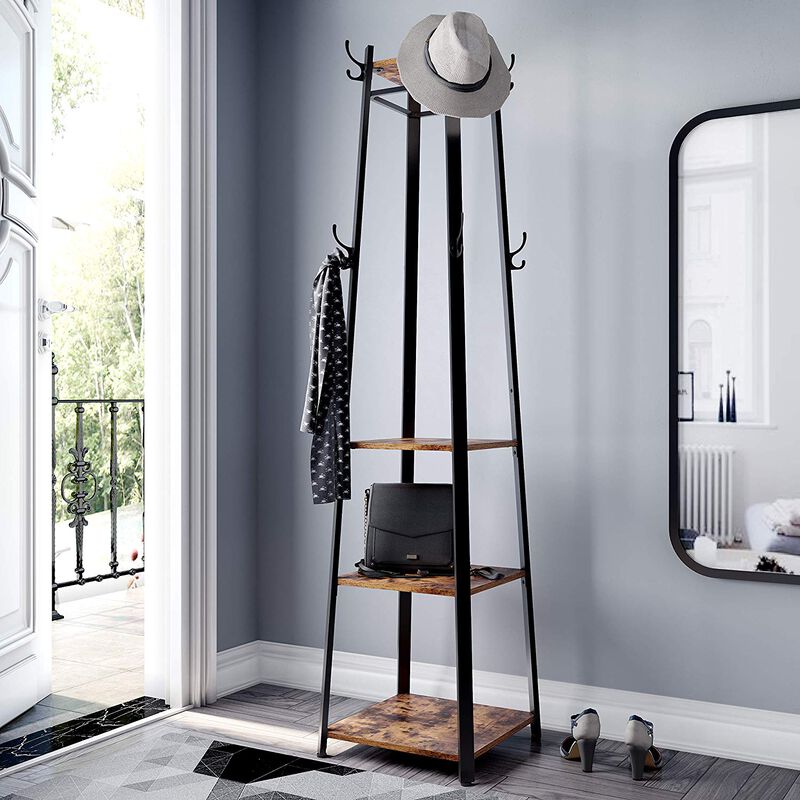 Industrial Coat Rack, Coat Stand with 3 Shelves, Hall Trees For Living Room