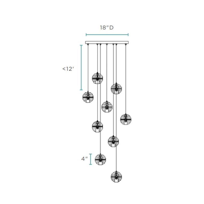 Spheres Chandelier Chrome Metal and Crystal 9 LED Lights