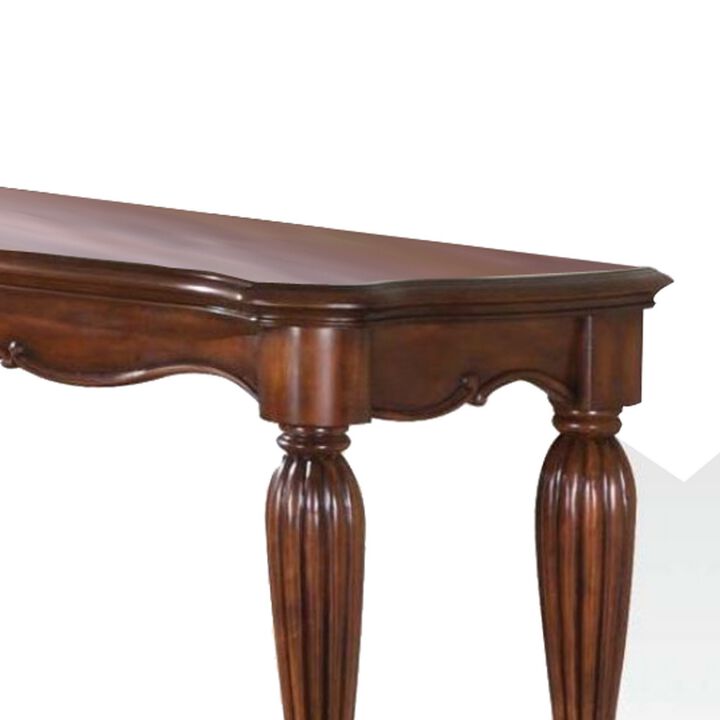 Wooden Sofa Table with Carved Details, Cherry Brown-Benzara