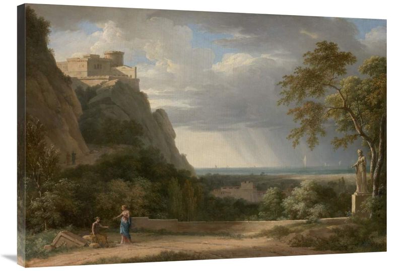 Classical Landscape with Figures and Sculpture-Canvas Art-40x28