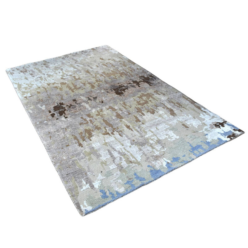 Rugsotic Carpets Hand Knotted Bamboo Silk & Wool 6'x9' Area Rug Abstract Beige NWS120