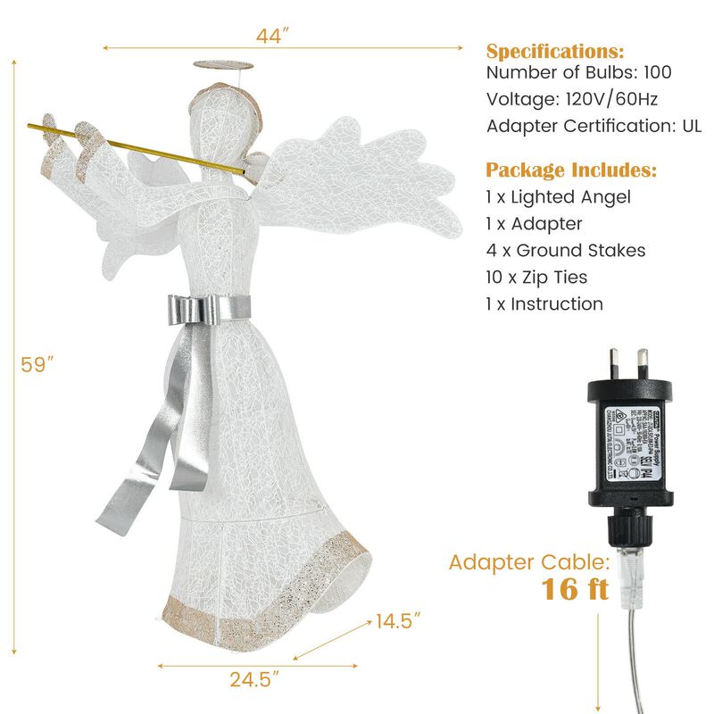 Pre-Lit Angel Christmas Decoration with 100 LED Lights