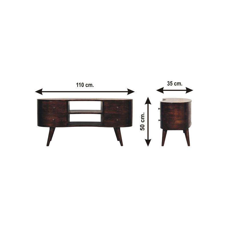 Light Walnut Wave  Solid Wood 4 Drawers Entertainment Unit