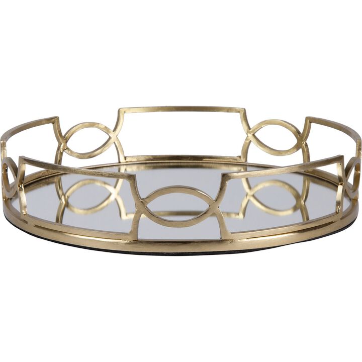 12" Antique Brass Glass Tray with Mirror Top