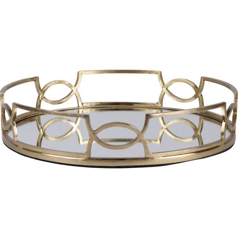12" Antique Brass Glass Tray with Mirror Top