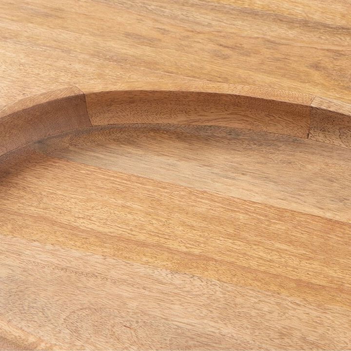 Tray with Wooden Oval Shape and Sleek Handles, Set of 2, Brown - Benzara