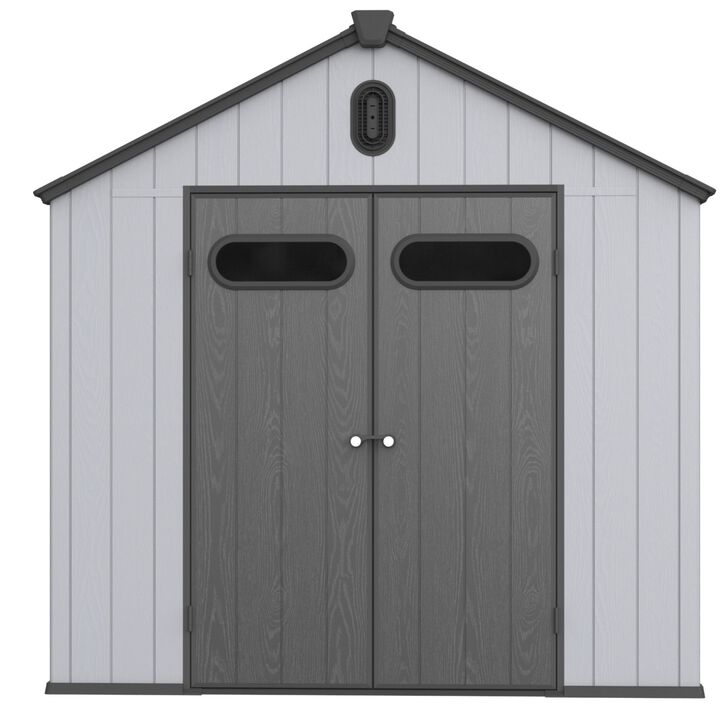 Mondawe 8x10ft Plastic Big Tool Storage,Rainproof Roof & Hinged Door,Weather-Resistant