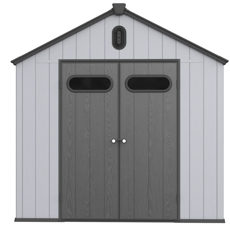Mondawe 8x10ft Plastic Big Tool Storage,Rainproof Roof & Hinged Door,Weather-Resistant