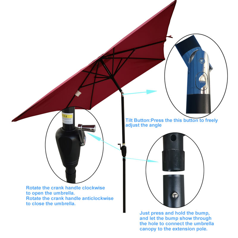 6 X 9FT Patio Umbrella Outdoor Waterproof Umbrella With Crank And Push Button Tilt