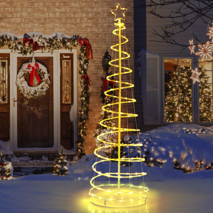 Hivvago 6 Feet Light Up Spiral Christmas Tree with Tree Top Star-White