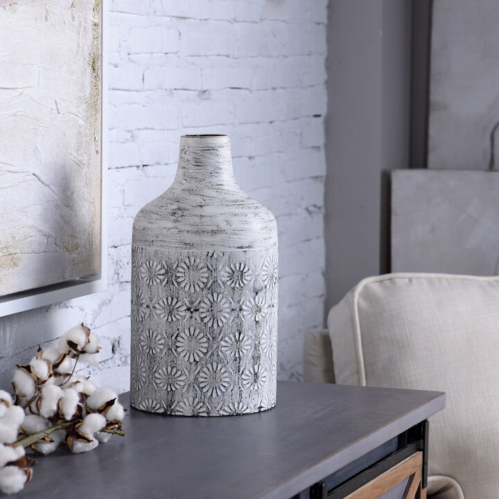 Large White Washed Floral Vase